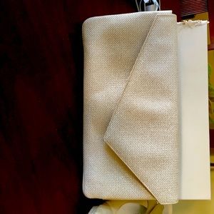 LK Bennett clutch purse in white with gold specks